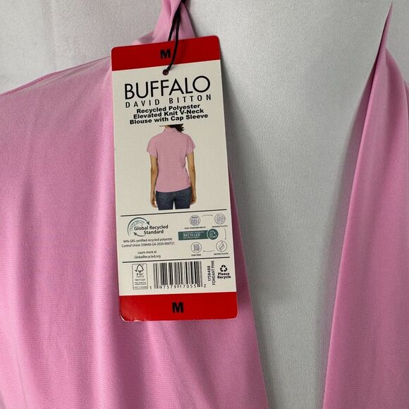 Buffalo David Bitton Blouse Sz M V-Neck Short Sleeve Pink stand up collar - Picture 5 of 8